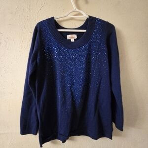 Quacker Factory Deep Blue Sweater with Glitter Accents